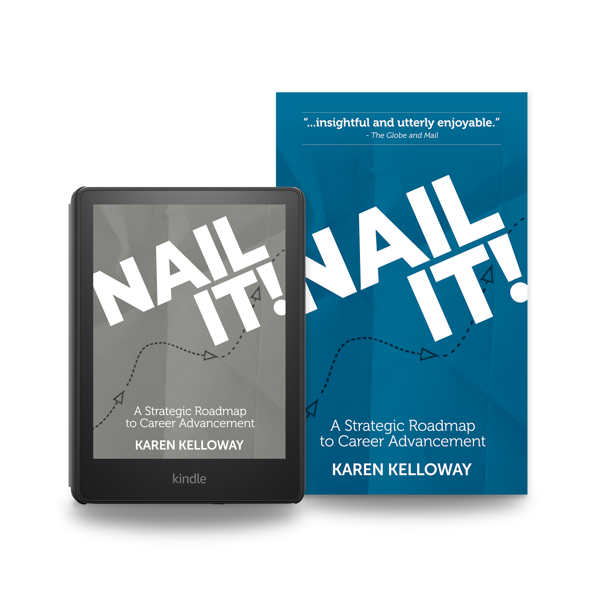 The Nail It! book on an e-reader alongside the book cover